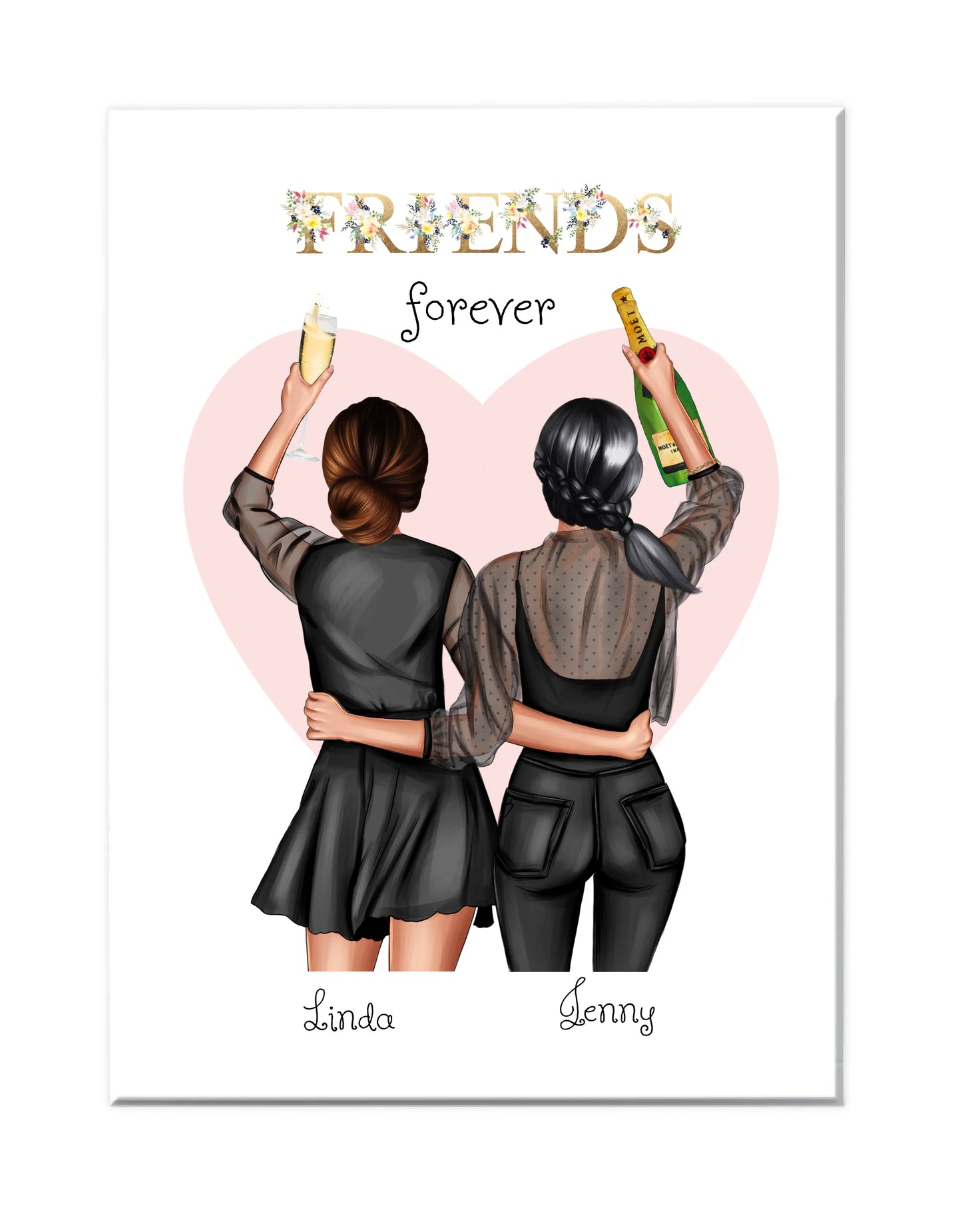 2 Beste Freundinnen Poster Bild Geschenk personalisiert | Geburtstagsgeschenk Schwester - Weihnachtsgeschenk