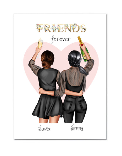 2 Beste Freundinnen Poster Bild Geschenk personalisiert | Geburtstagsgeschenk Schwester - Weihnachtsgeschenk