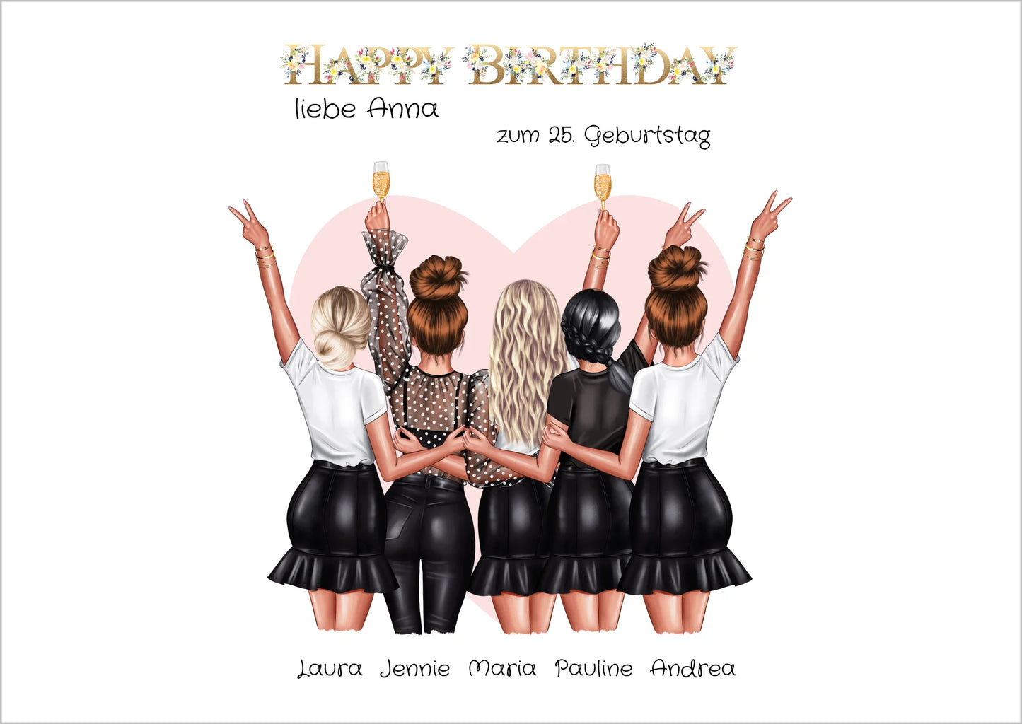 Beste Freundin Poster zum Geburtstag mit 5 Frauen
