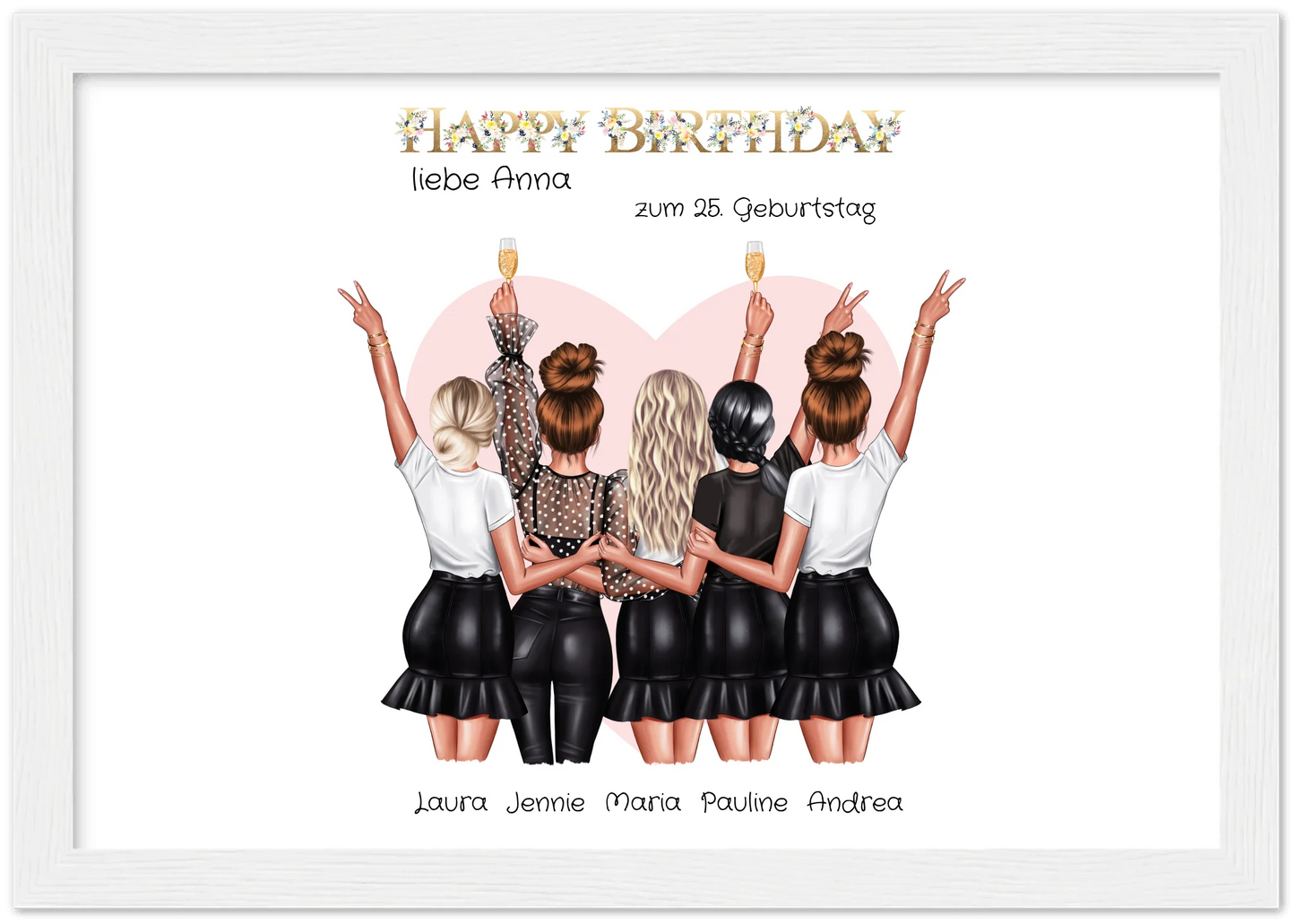 Beste Freundin Bild Geschenk zum Geburtstag | Personalisiertes Poster mit 5 Freundinnen