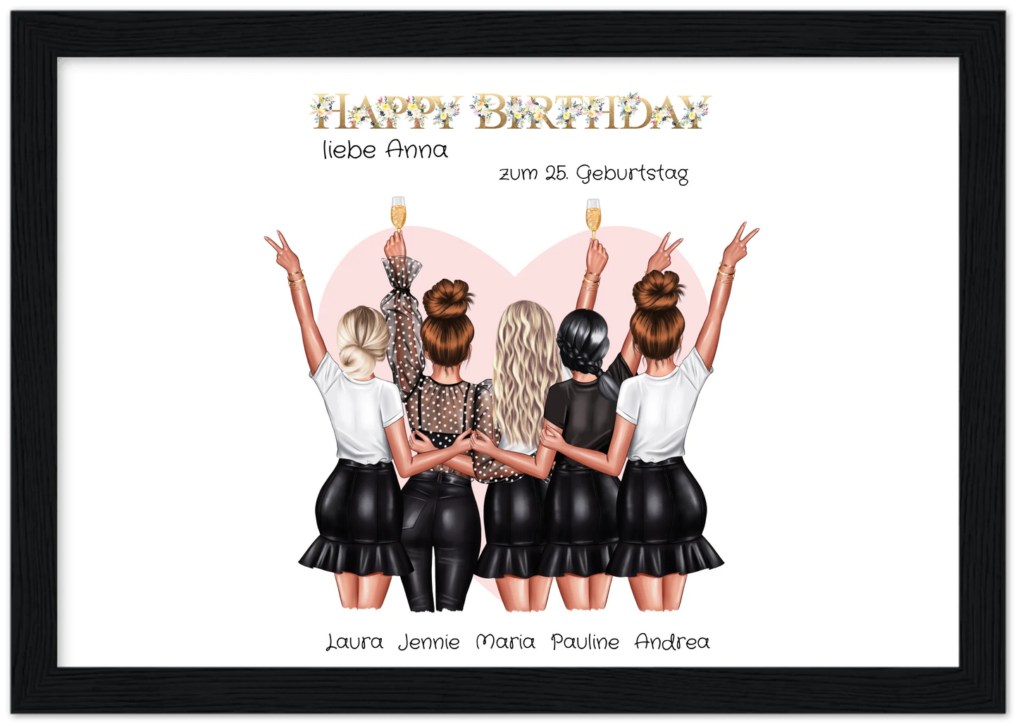 Beste Freundin Bild Geschenk zum Geburtstag | Personalisiertes Poster mit 5 Freundinnen
