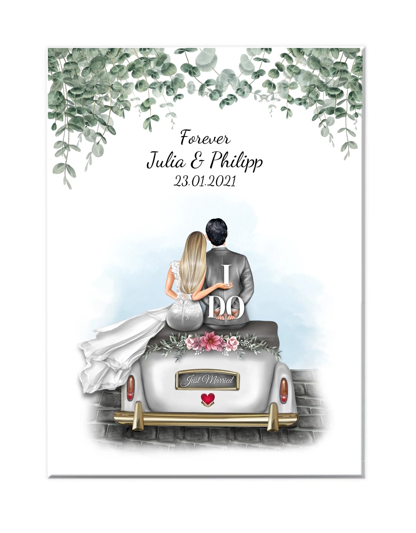 Personalisiertes Hochzeitsgeschenk – Wedding Car Poster mit Namen & Datum – Hochzeitsauto Bild