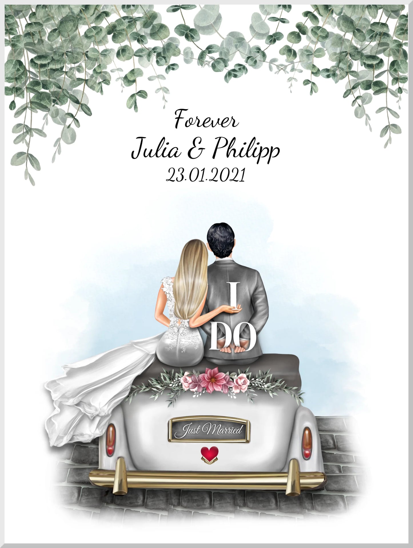 Personalisiertes Hochzeitsgeschenk – Wedding Car Poster mit Namen & Datum – Hochzeitsauto Bild