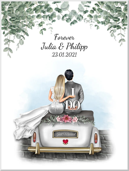 Personalisiertes Hochzeitsgeschenk – Wedding Car Poster mit Namen & Datum – Hochzeitsauto Bild