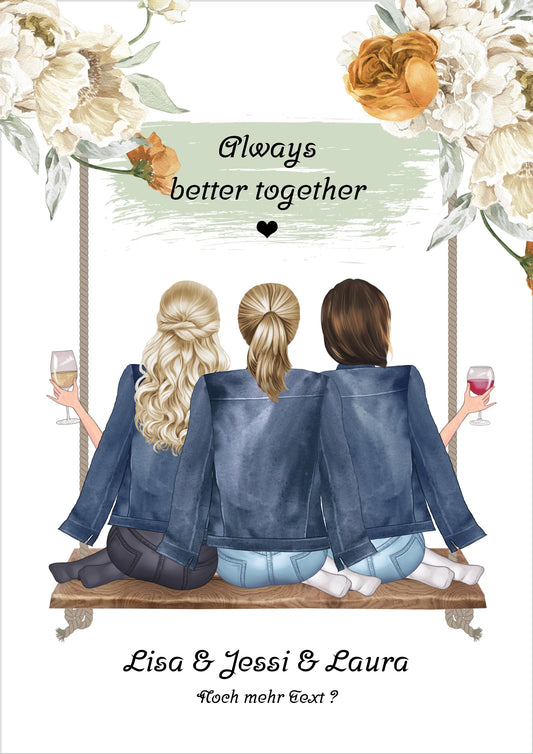 3 beste Freundinnen Poster personalisiert - Bild Geschenk Geburtstag