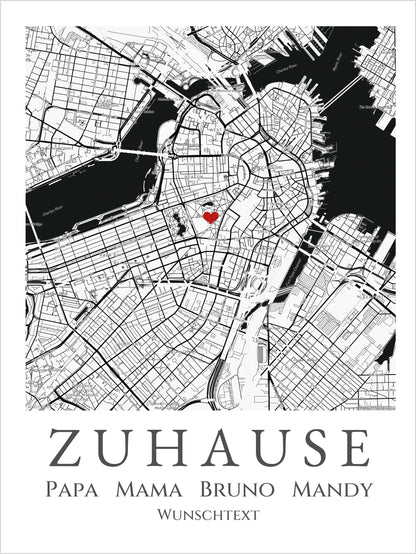 "Zuhause Poster" Personalsierte Stadtkarte | Geschenk Hochzeitstag | Jahrestag