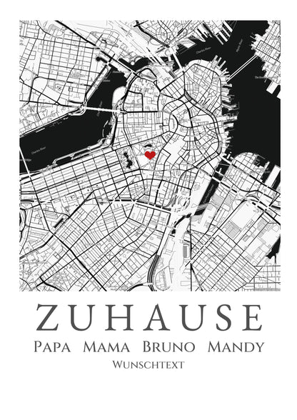 "Zuhause Poster" Personalsierte Stadtkarte | Geschenk Hochzeitstag | Jahrestag