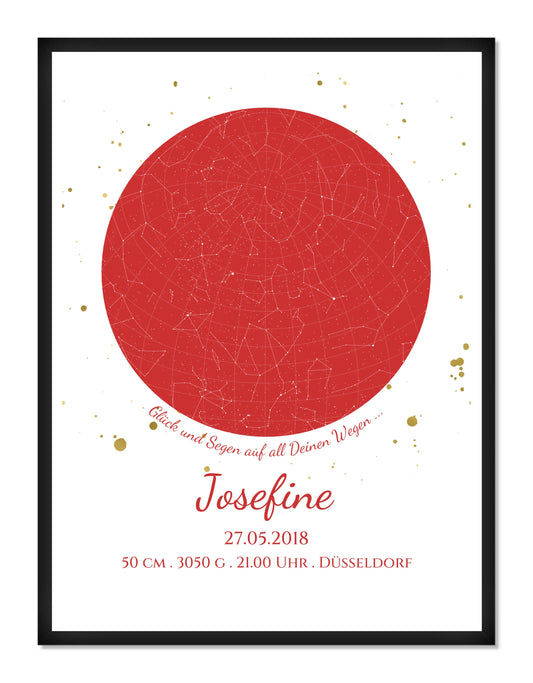 Geburtsgeschenk & Taufgeschenk Geburtsanzeige | Poster Sternkarte Design | Babygeschenk zur Geburt, zur Taufe | Sternkarte Mädchen Gerahmtes Poster schwarz Holzflair Schwarz