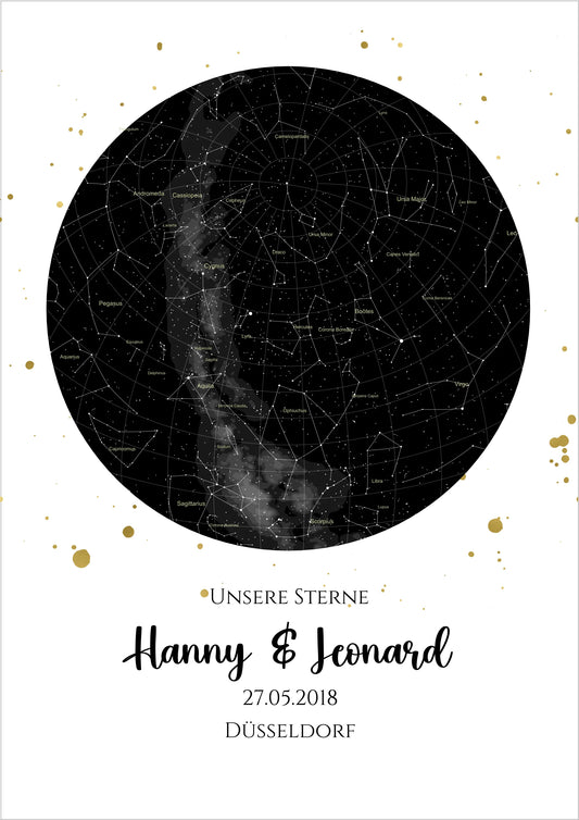 Hochzeitsgeschenk | Personalisierte Sternkarte |  Sternenbild Poster | Sternkarte Geschenk zur Hochzeit, zur Geburt, zur Taufe | Geschenk Brautpaar
