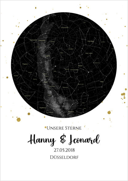 Hochzeitsgeschenk | Personalisierte Sternkarte |  Sternenbild Poster | Sternkarte Geschenk zur Hochzeit, zur Geburt, zur Taufe | Geschenk Brautpaar