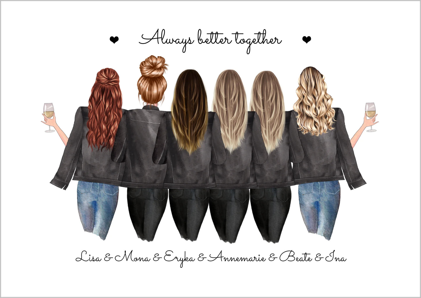 6 beste Freundinnen Bild | Poster Geschenk personalisiert mit Spruch | Geburtstagsgeschenk Freundin, Schwester, Kollegin