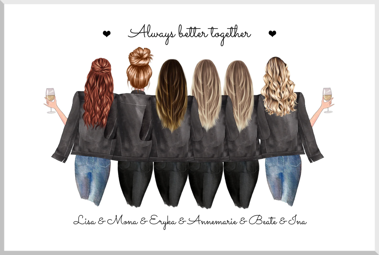6 beste Freundinnen Bild | Poster Geschenk personalisiert mit Spruch | Geburtstagsgeschenk Freundin, Schwester, Kollegin
