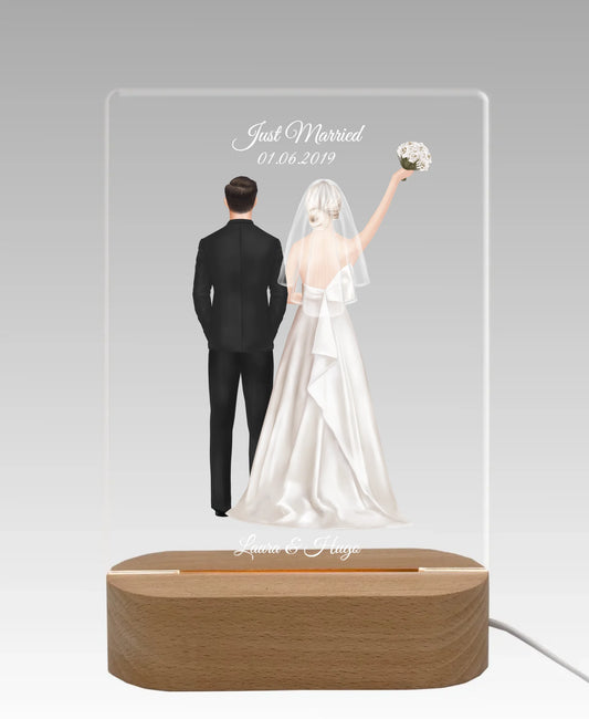 Personalisiertes LED Nachtlicht "Just Married'' Brautpaar Hochzeitsgeschenk