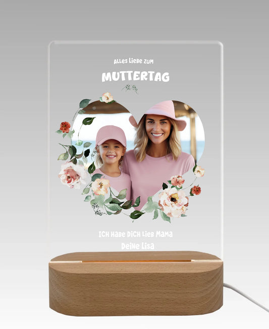 Personalisiertes LED Nachtlicht 'Muttertag'' Geschenk für Mama im Herzdesign