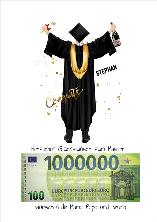 Geldgeschenk - Personalisiertes Abschlußgeschenk zum Abi, Bachelor, Master, Doktor Mann - 1. Million