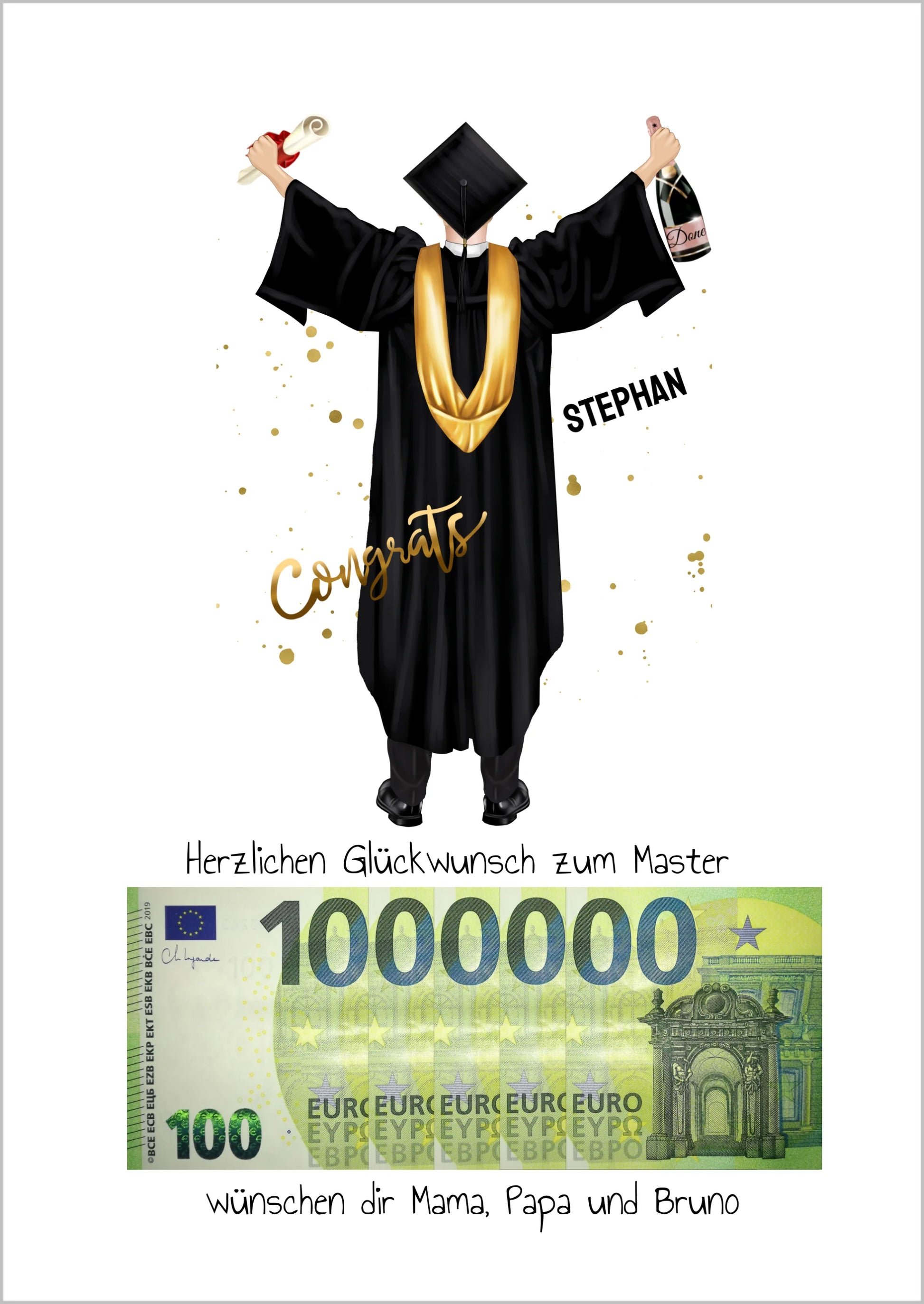 Geldgeschenk - Personalisiertes Abschlußgeschenk zum Abi, Bachelor, Master, Doktor Mann - 1. Million