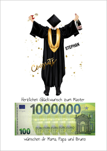 Geldgeschenk - Personalisiertes Abschlußgeschenk zum Abi, Bachelor, Master, Doktor Mann - 1. Million