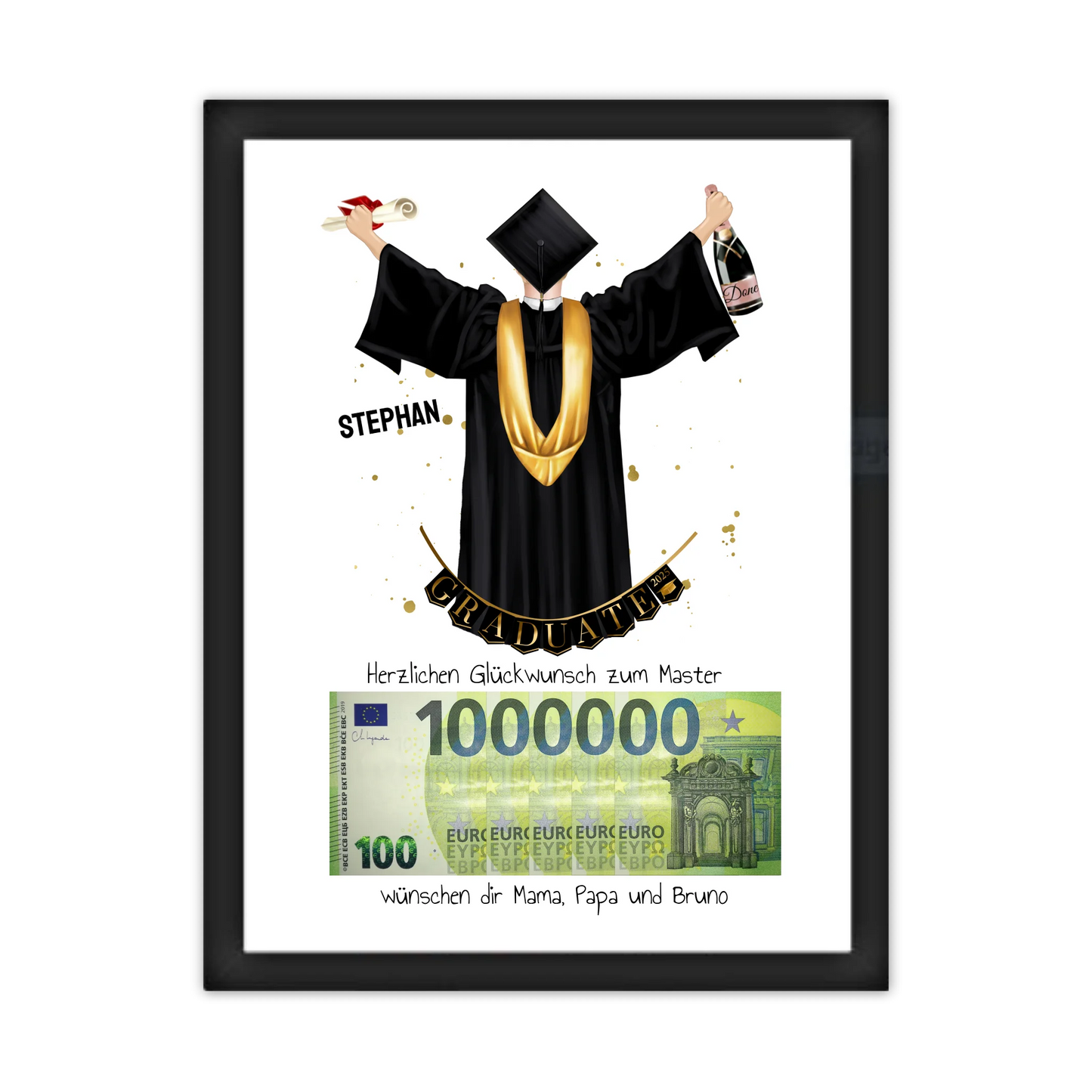 Personalisiertes Geldgeschenk zum Abschluss – stilvolles Poster für Abi, Bachelor, Master & Doktor Gerahmtes Poster schwarz Holzflair Schwarz