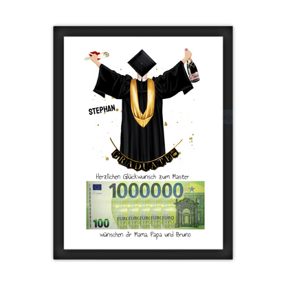Personalisiertes Geldgeschenk zum Abschluss – stilvolles Poster für Abi, Bachelor, Master & Doktor Gerahmtes Poster schwarz Holzflair Schwarz