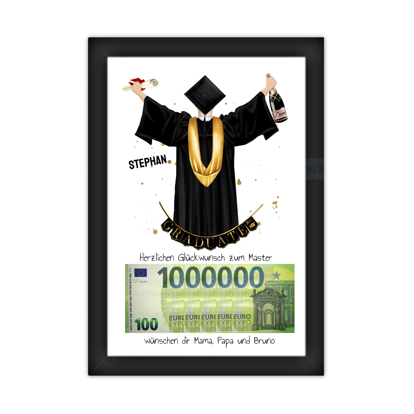 Personalisiertes Geldgeschenk zum Abschluss – stilvolles Poster für Abi, Bachelor, Master & Doktor Gerahmtes Poster schwarz Holzflair Schwarz