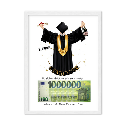 Personalisiertes Geldgeschenk zum Abschluss – stilvolles Poster für Abi, Bachelor, Master & Doktor Gerahmtes Poster weiß Holzflair Weiß