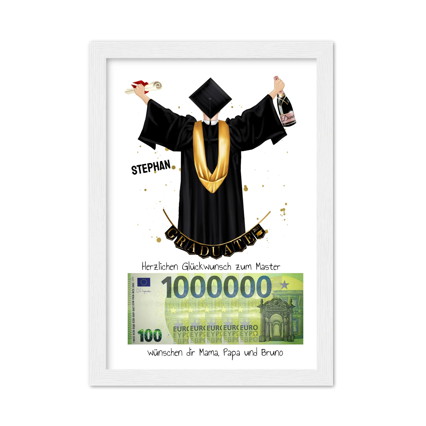 Personalisiertes Geldgeschenk zum Abschluss – stilvolles Poster für Abi, Bachelor, Master & Doktor Gerahmtes Poster weiß Holzflair Weiß