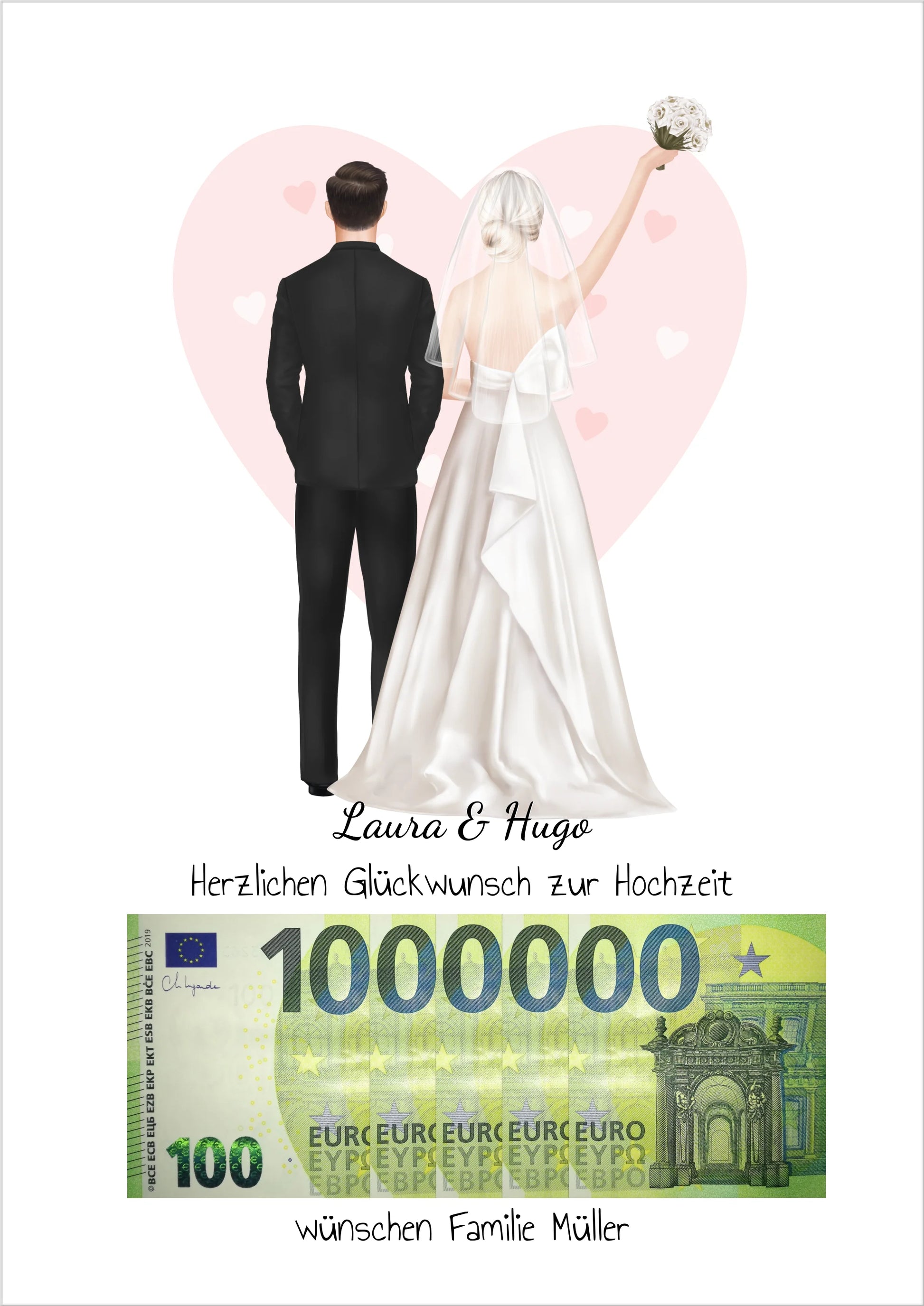 Personalisiertes Geldgeschenk zur Hochzeit "Brautpaar" – stilvolles Poster mit Namen & Datum