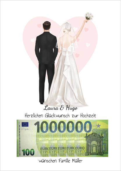 Personalisiertes Geldgeschenk zur Hochzeit "Brautpaar" – stilvolles Poster mit Namen & Datum