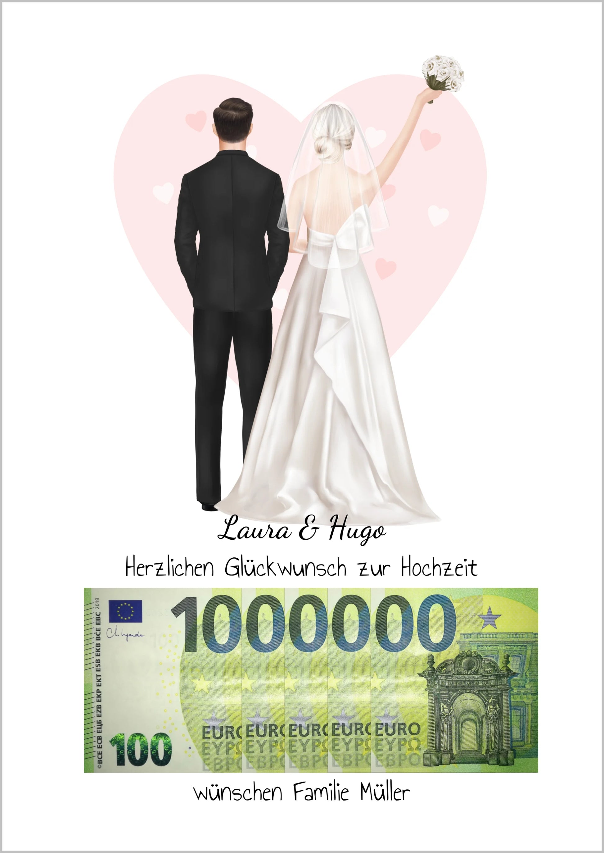 Personalisiertes Geldgeschenk zur Hochzeit "Brautpaar" – stilvolles Poster mit Namen & Datum