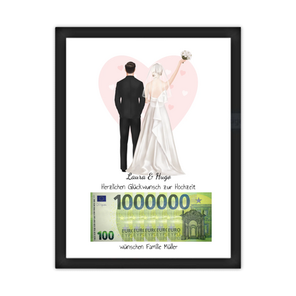 Personalisiertes Geldgeschenk zur Hochzeit "Brautpaar" – stilvolles Poster mit Namen & Datum Gerahmtes Poster schwarz Holzflair Schwarz