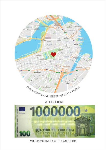 Personalisiertes Geldgeschenk für Reisen – Wunscherfüller Poster mit Namen & Reiseziel