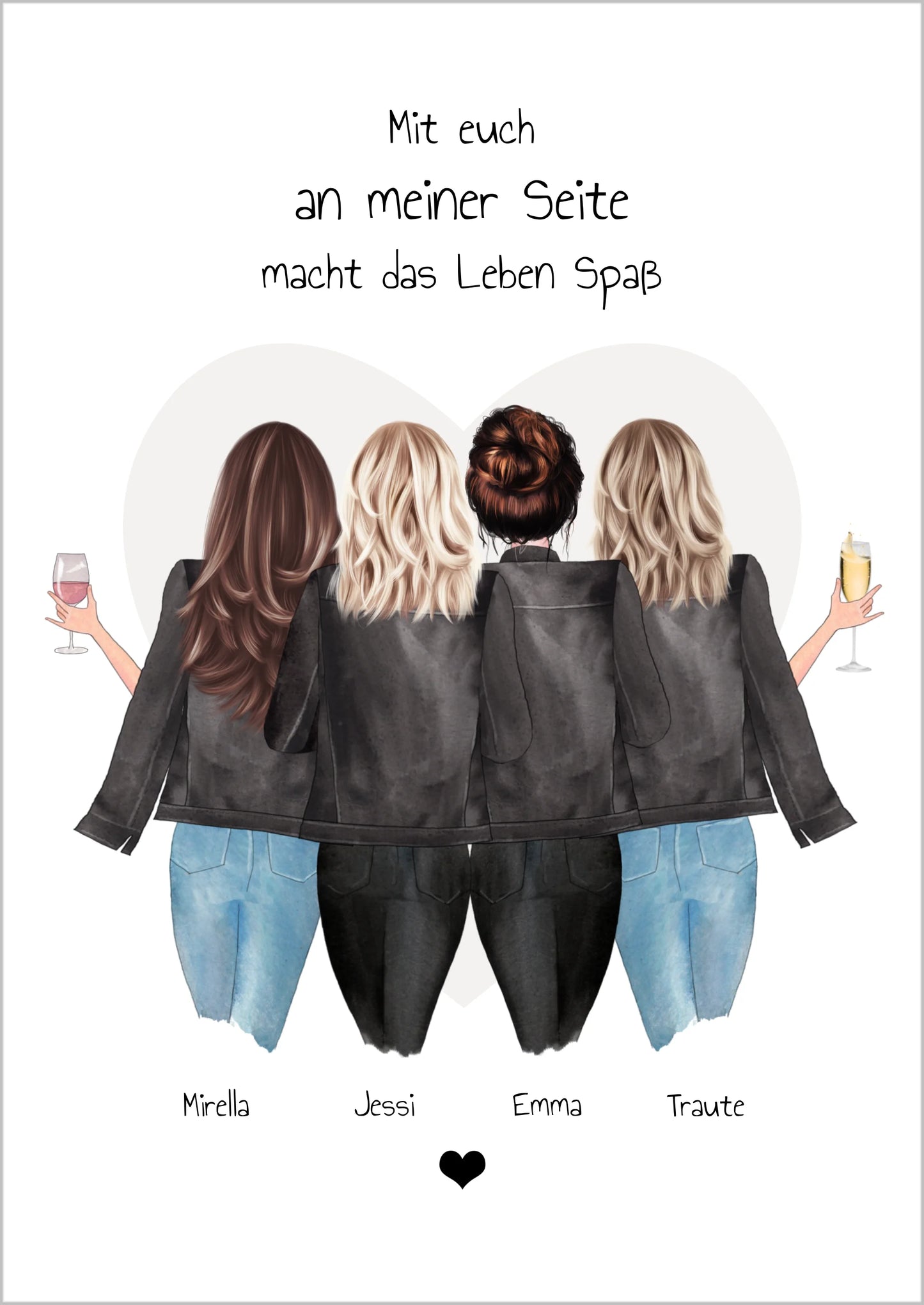 4 beste Freundinnen Poster Geschenk mit Spruch personalisiert - Freundin Bild Geschenkidee