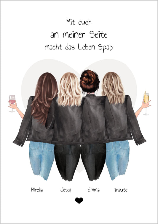 4 beste Freundinnen Poster Geschenk mit Spruch personalisiert - Freundin Bild Geschenkidee