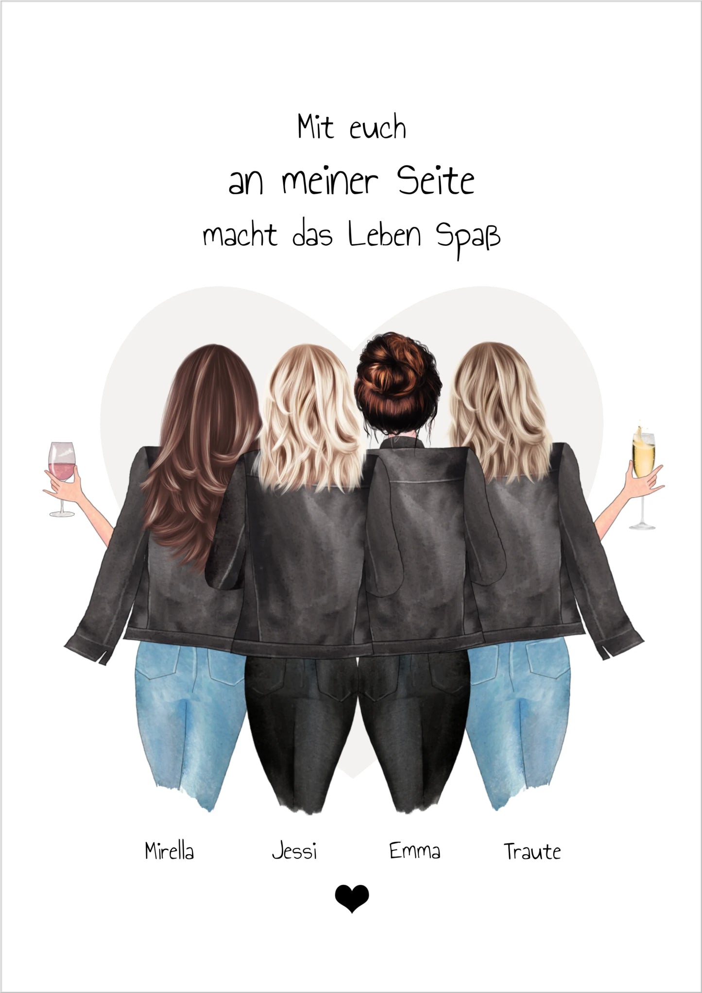 4 beste Freundinnen Poster Geschenk mit Spruch personalisiert - Freundin Bild Geschenkidee