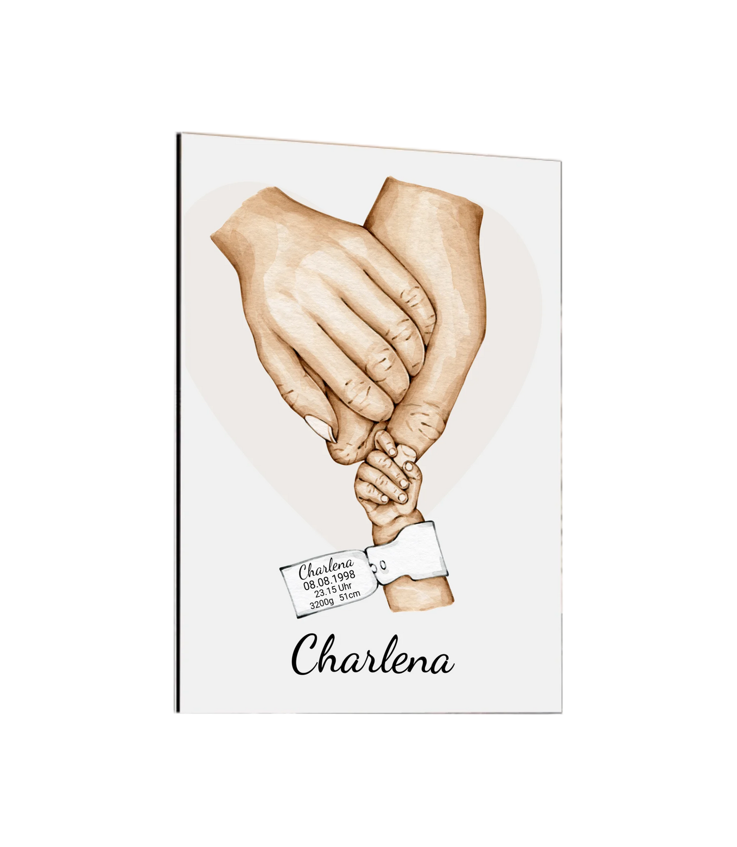 Geburtsanzeige Baby mit Namen und Datum | Personalisiertes Geschenk zur Geburt | Taufgeschenk | Geschenk Geburt mit Hände Motiv