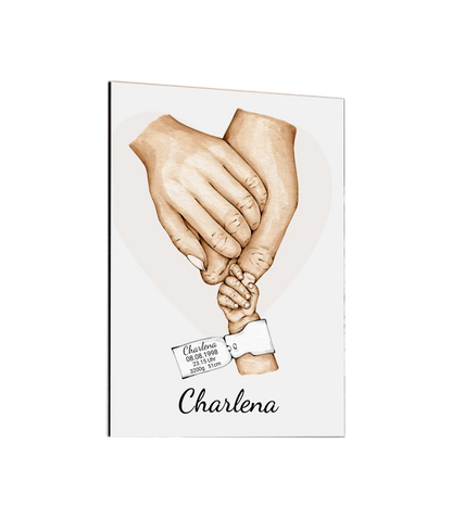 Geburtsanzeige Baby mit Namen und Datum | Personalisiertes Geschenk zur Geburt | Taufgeschenk | Geschenk Geburt mit Hände Motiv