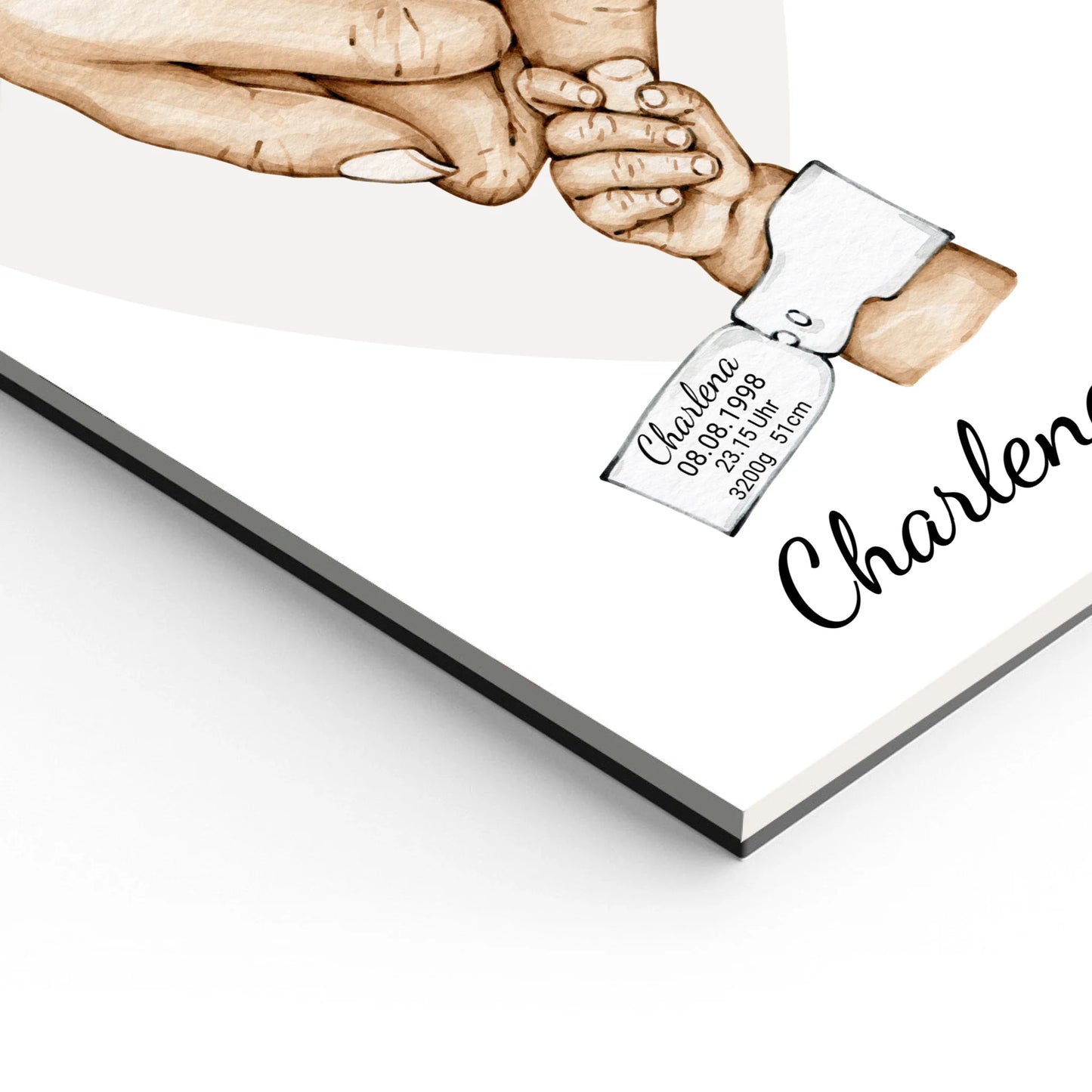 Geburtsanzeige Baby mit Namen und Datum | Personalisiertes Geschenk zur Geburt | Taufgeschenk | Geschenk Geburt mit Hände Motiv