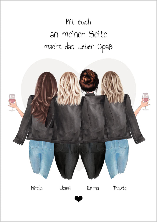 4 beste Freundinnen Poster Geschenk mit Spruch personalisiert - Freundin Bild Geschenkidee