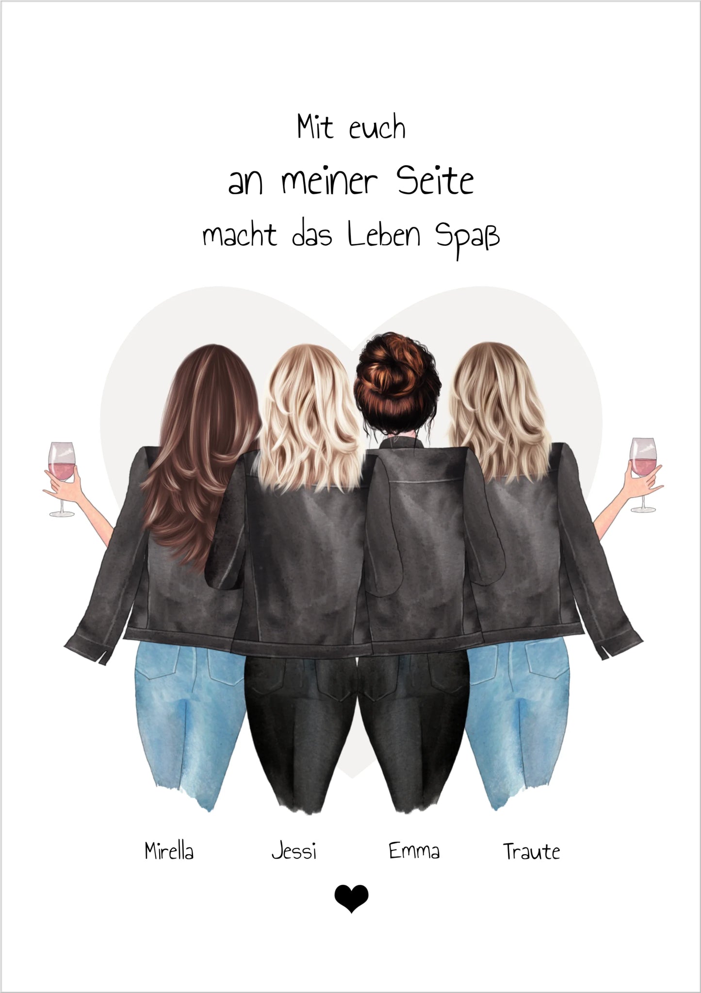 4 beste Freundinnen Poster Geschenk mit Spruch personalisiert - Freundin Bild Geschenkidee