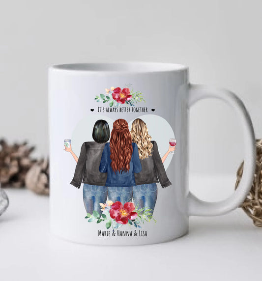 3 Beste Freundinnen Tasse – Personalisiertes Geschenk - Geburtstag & Weihnachten