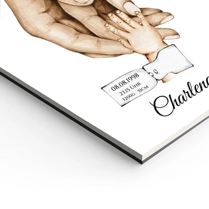 Poster Familie mit  Baby Namen und Datum | Personalisiertes Familiengeschenk als Familienposter Geschenk Geburt | Taufgeschenk mit Hände Motiv