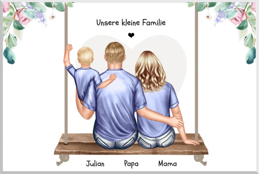 Familienbild mit 1 und 2 Kindern - Geschenk Papa -Geschenk Mama Muttertag - Geschenk Vatertag - Muttertagsgeschenk - Papa Vatertagsgeschenk Leinwanddruck Leinwandbild