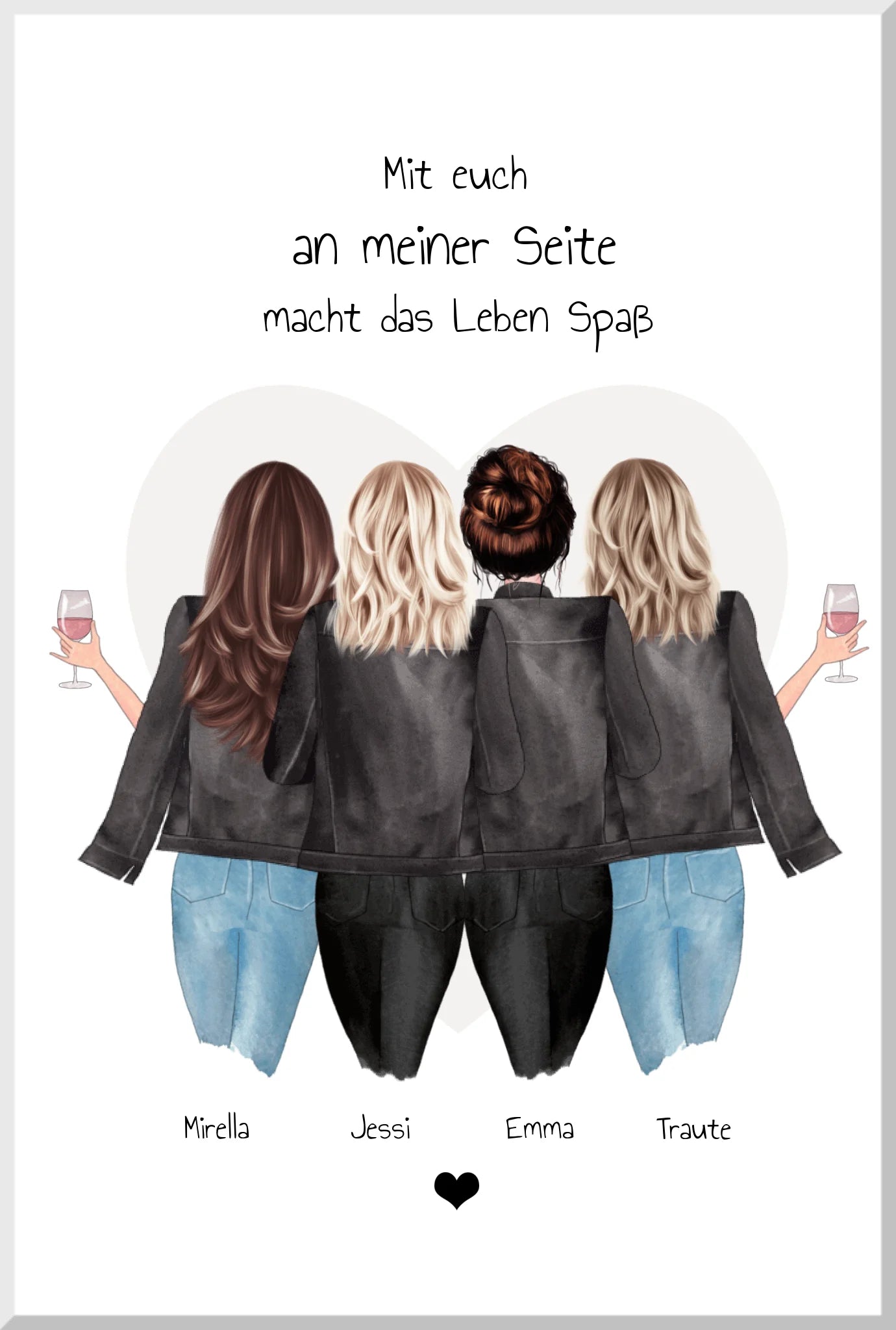 4 beste Freundinnen Poster Geschenk mit Spruch personalisiert - Freundin Bild Geschenkidee
