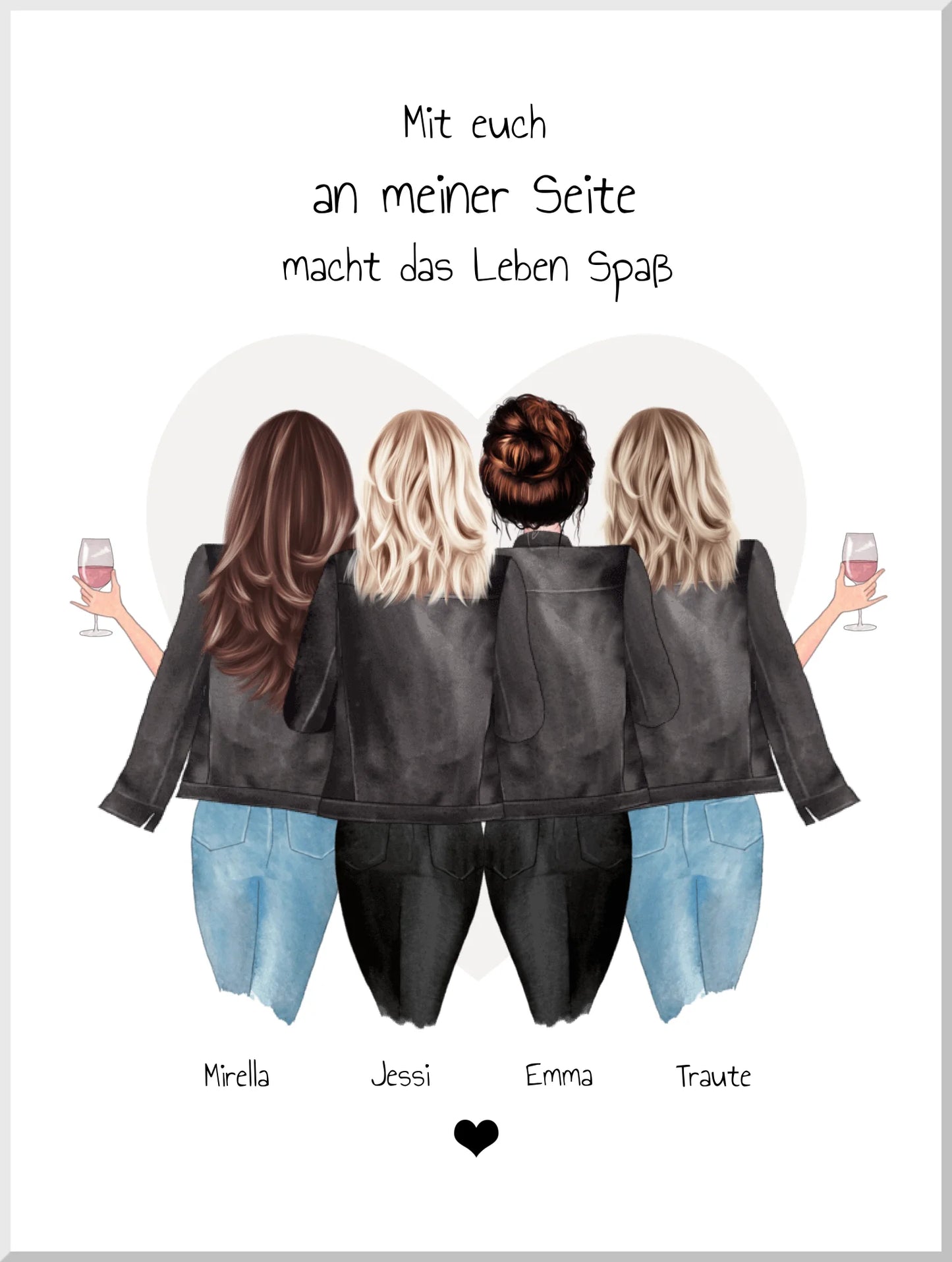 4 beste Freundinnen Poster Geschenk mit Spruch personalisiert - Freundin Bild Geschenkidee