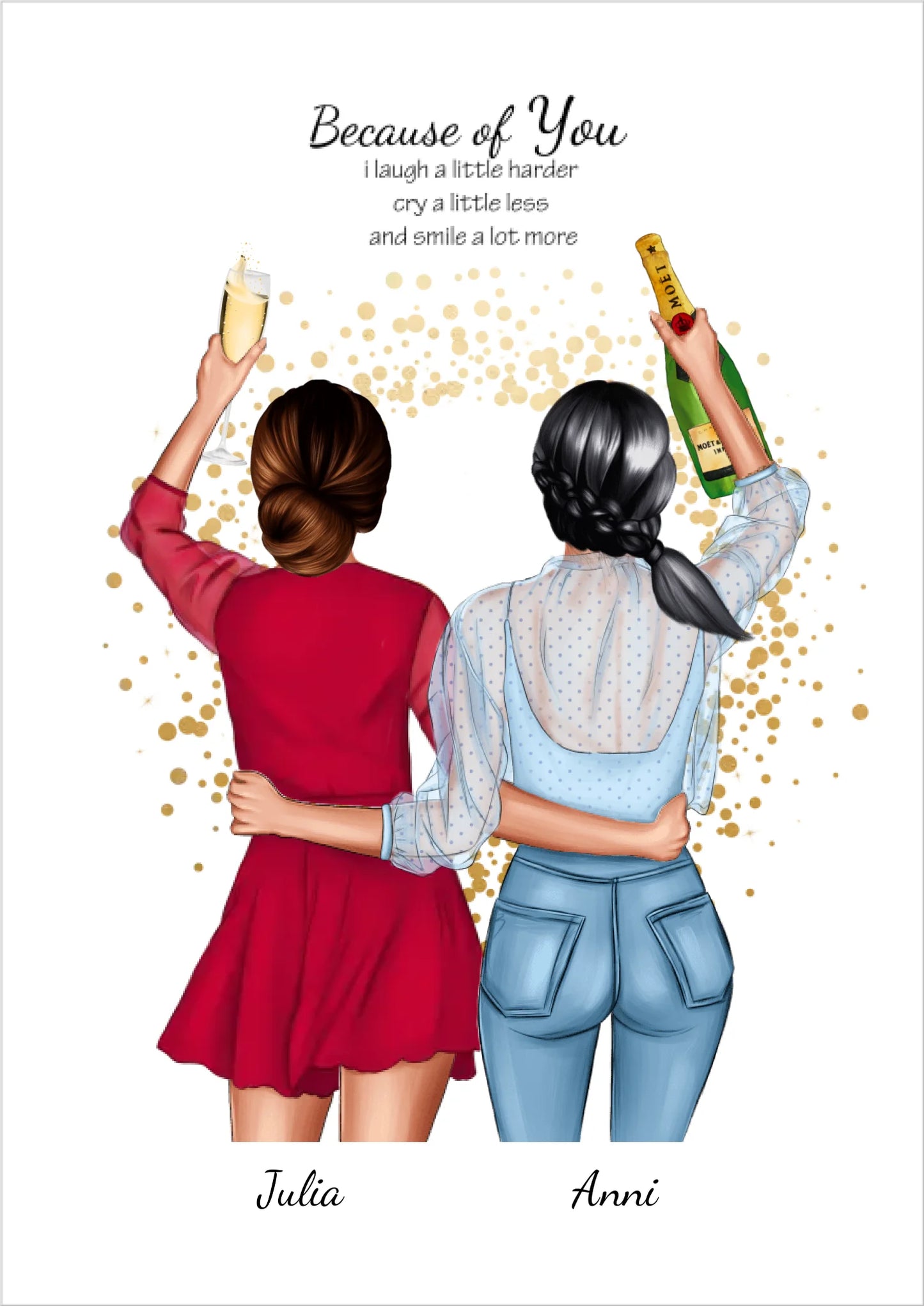 Poster 2 Beste Freundinnen – Personalisiertes BFF Geschenk mit Namen & Spruch