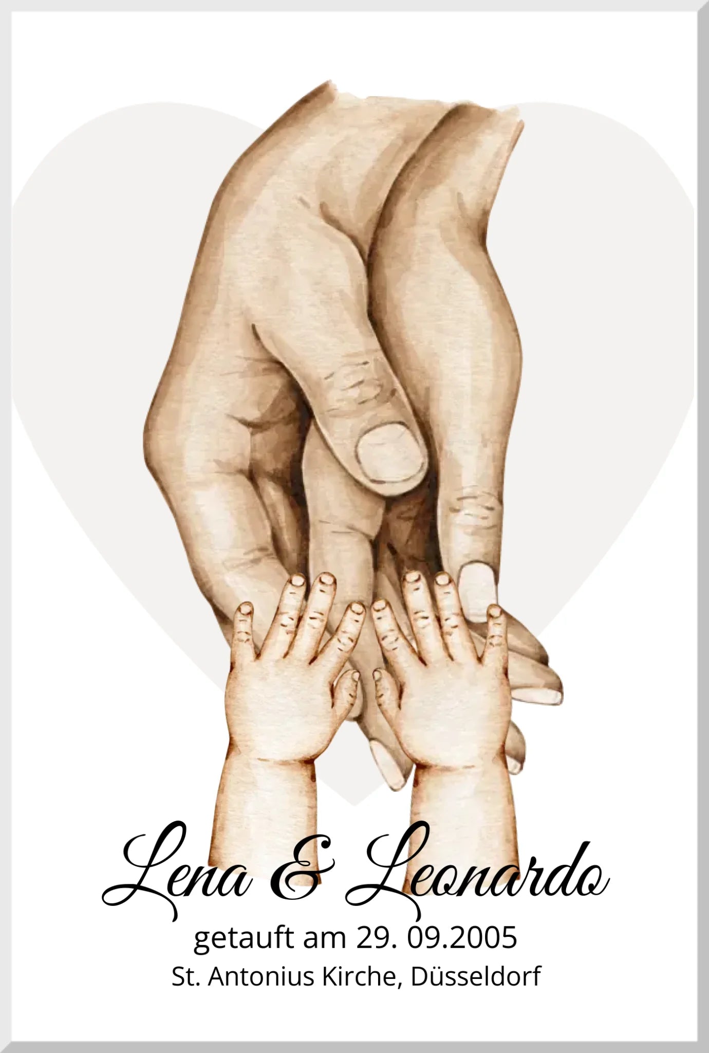 Personalisiertes Geschenk zur Taufer Hände | Bild Familie | Familienname | Namen Eltern | Kindername | personalisiertes Taufgeschenk