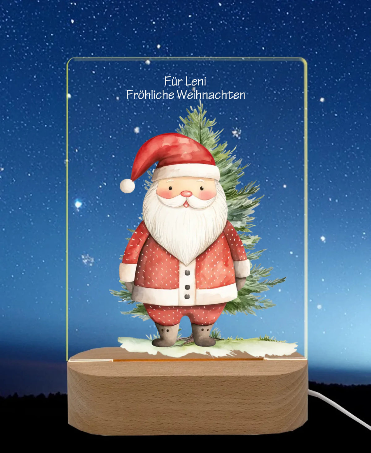 Personalisiertes LED Nachtlicht für Kinder - Weihnachtsmann LED-Nachtlicht für Erwachsene & Kinder rechteckig Transparent