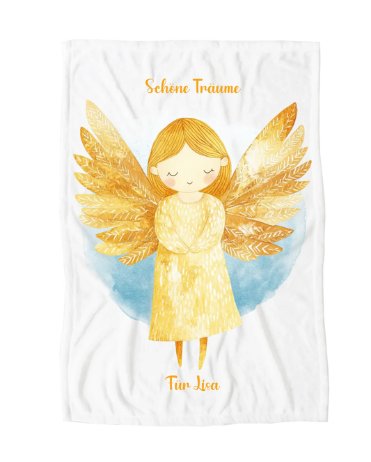 Personalisierte Kinderdecke mit Schutzengel, Namen und Wunschtext Blanket Premium Kuscheldecke 100 x 70 cm 27" x 40"