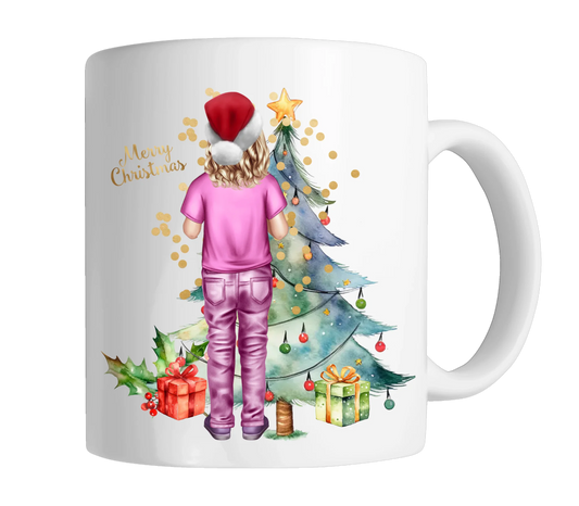 Personalisiertes Kinder Weihnachtsgeschenk Tasse / Teller Junge, Mädchen mit Name und Outfit