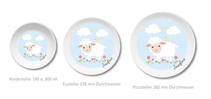 Kinderteller Schäfchen mit Namen personalisiert, Kindergeschirr Geschenk zur Taufe, Geburt, Geburtstag und Weihnachten